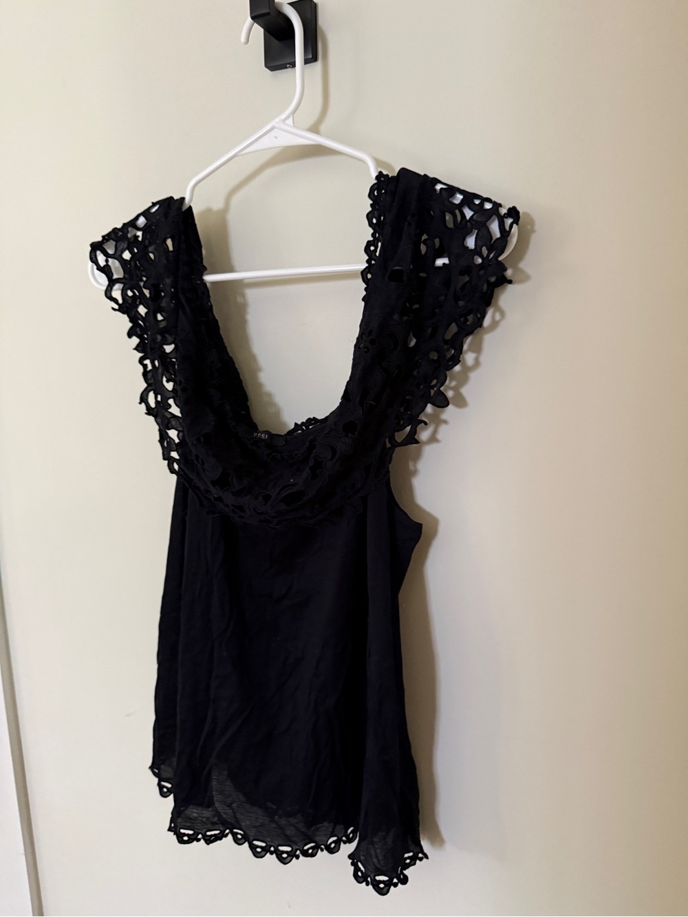 Vintage Gucci Black Crochet Trim Sleeveless Top
